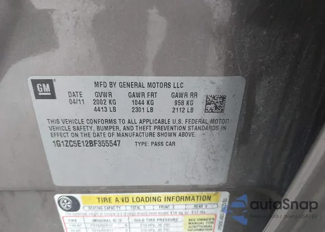 2011 Chevrolet Malibu 1Lt z USA, uszkodzony, nr VIN 1G1ZC5E12BF355547